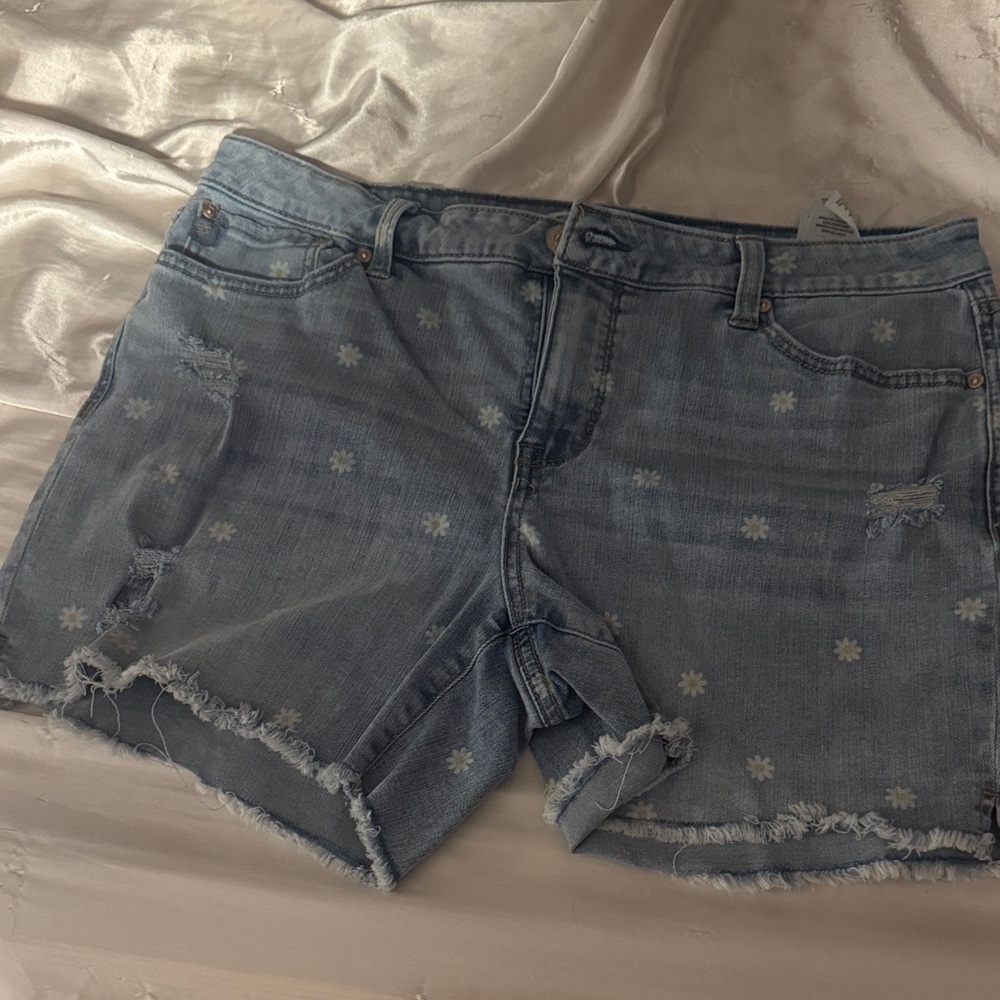 Seven7 Blue Distressed Floral Jean Shorts